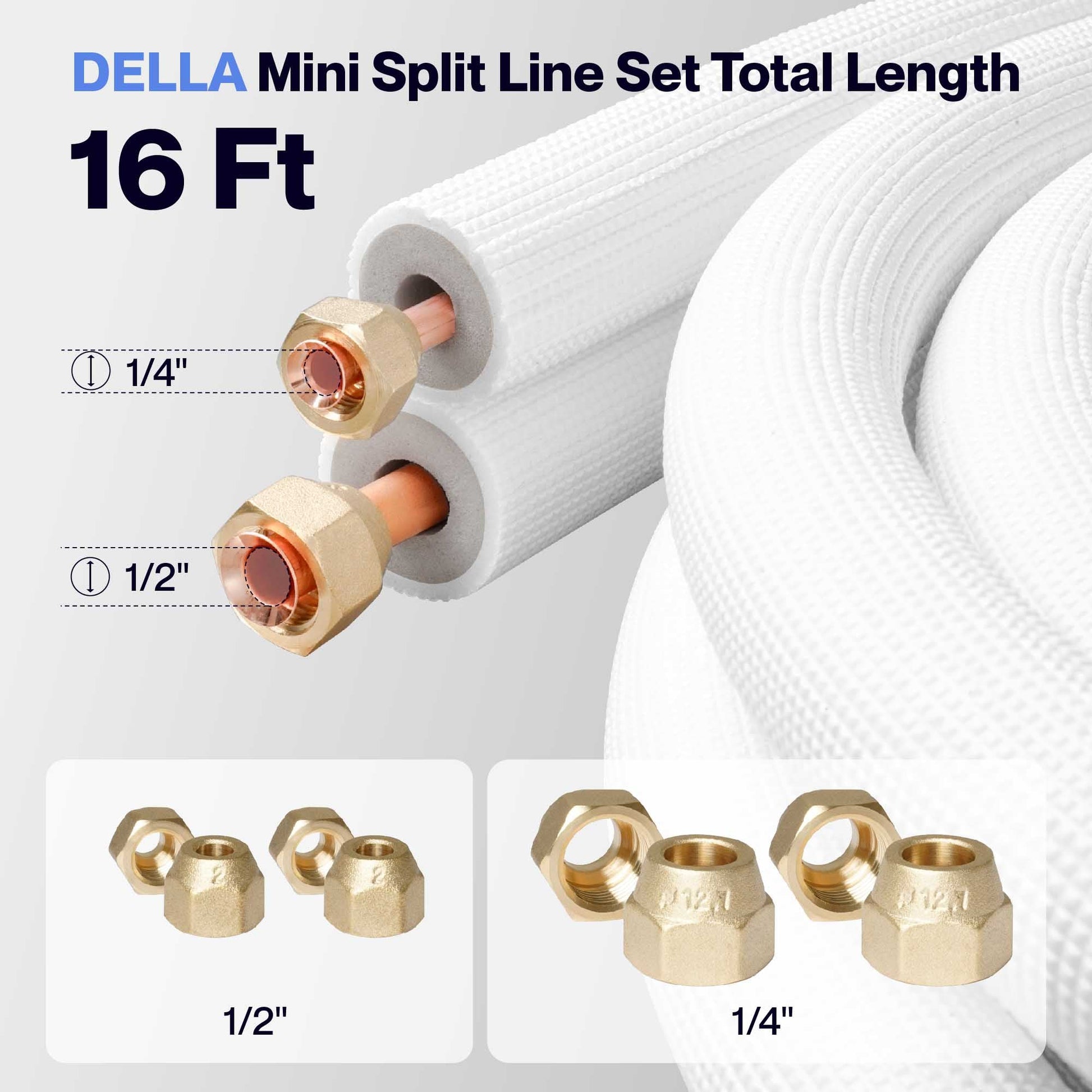 #Size_16FT Line Set 1/2" & 1/4"O.D. Copper Pipes Tubing