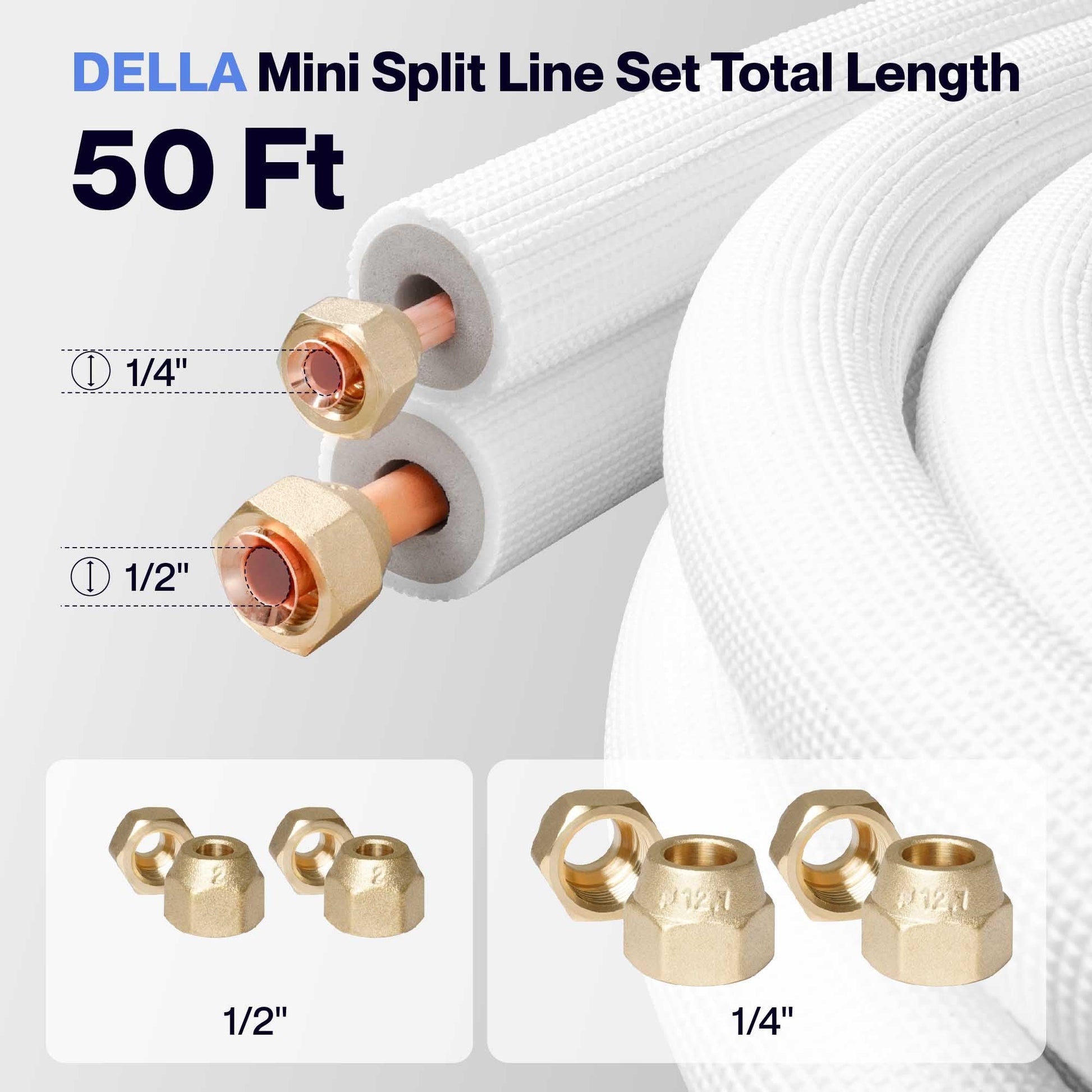 #Size_50FT Line Set 1/2" & 1/4"O.D. Copper Pipes Tubing