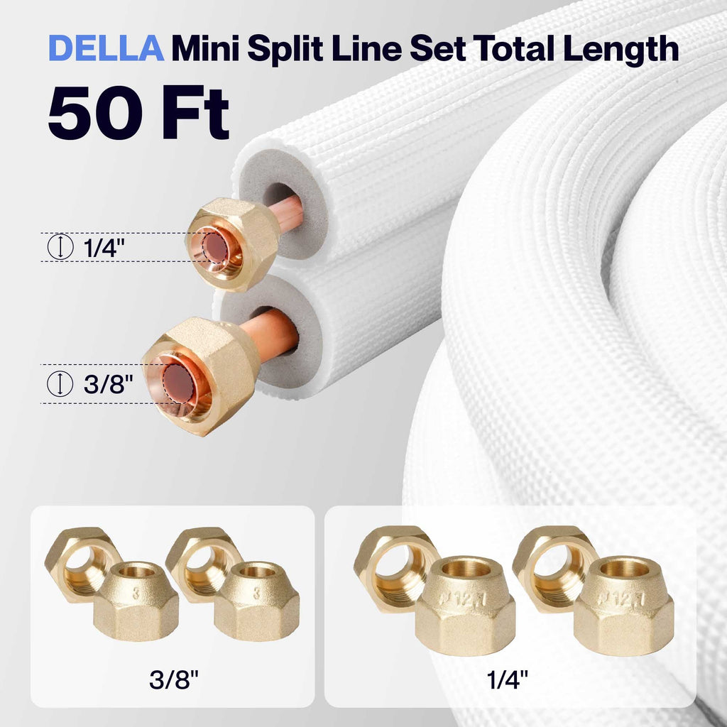 #Size_50FT Line Set 3/8" & 1/4"O.D. Copper Pipes Tubing