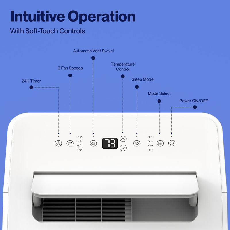 DELLA Velocity Series 14,000 BTU Smart WiFi Enabled Portable AC with Heat/Remote/App Control, Cools Up To 400 Sq. Ft.