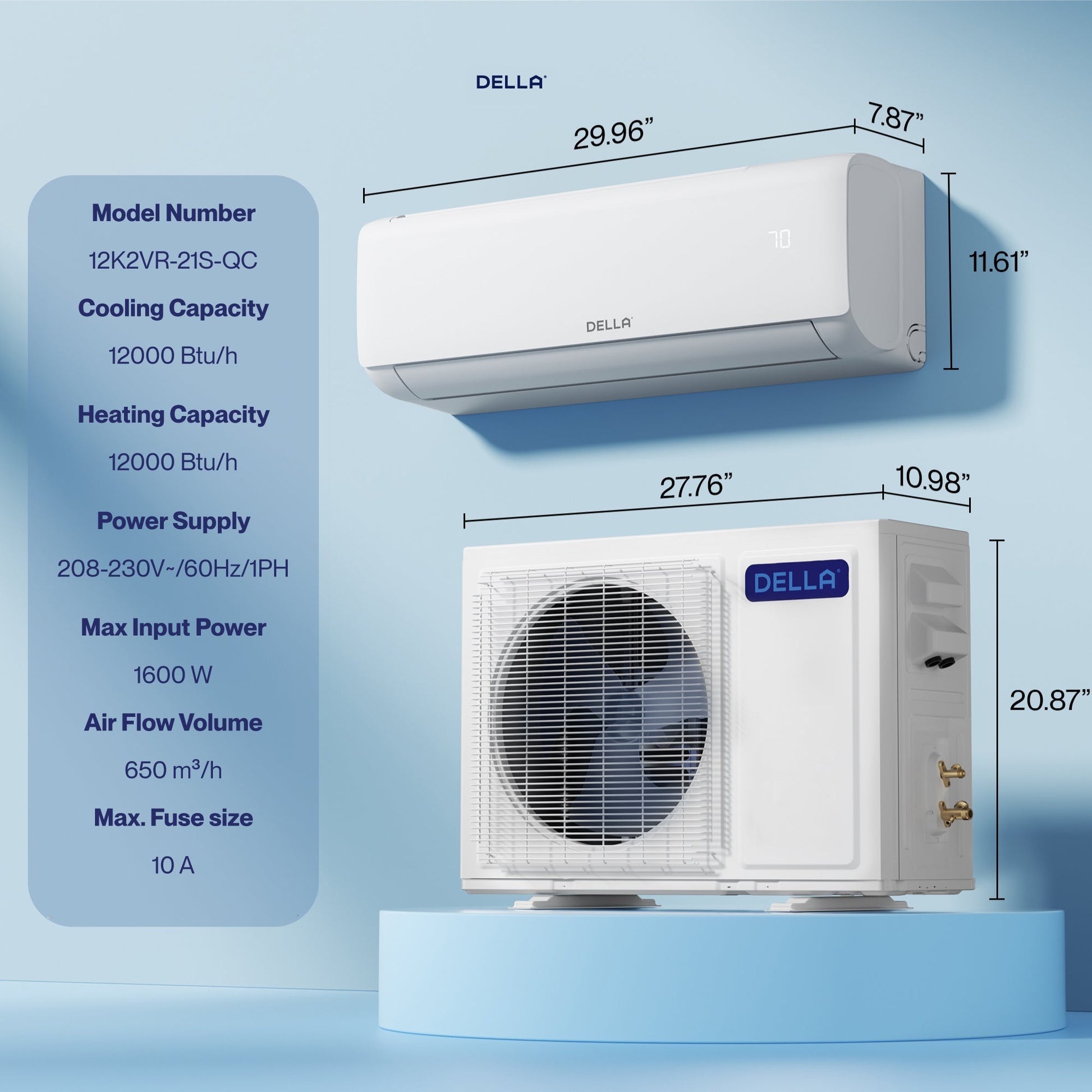 Vita Series 12000 BTU SEER2 21 Mini-Split Heat Pump AC - Up to 550 Sq.Ft.
