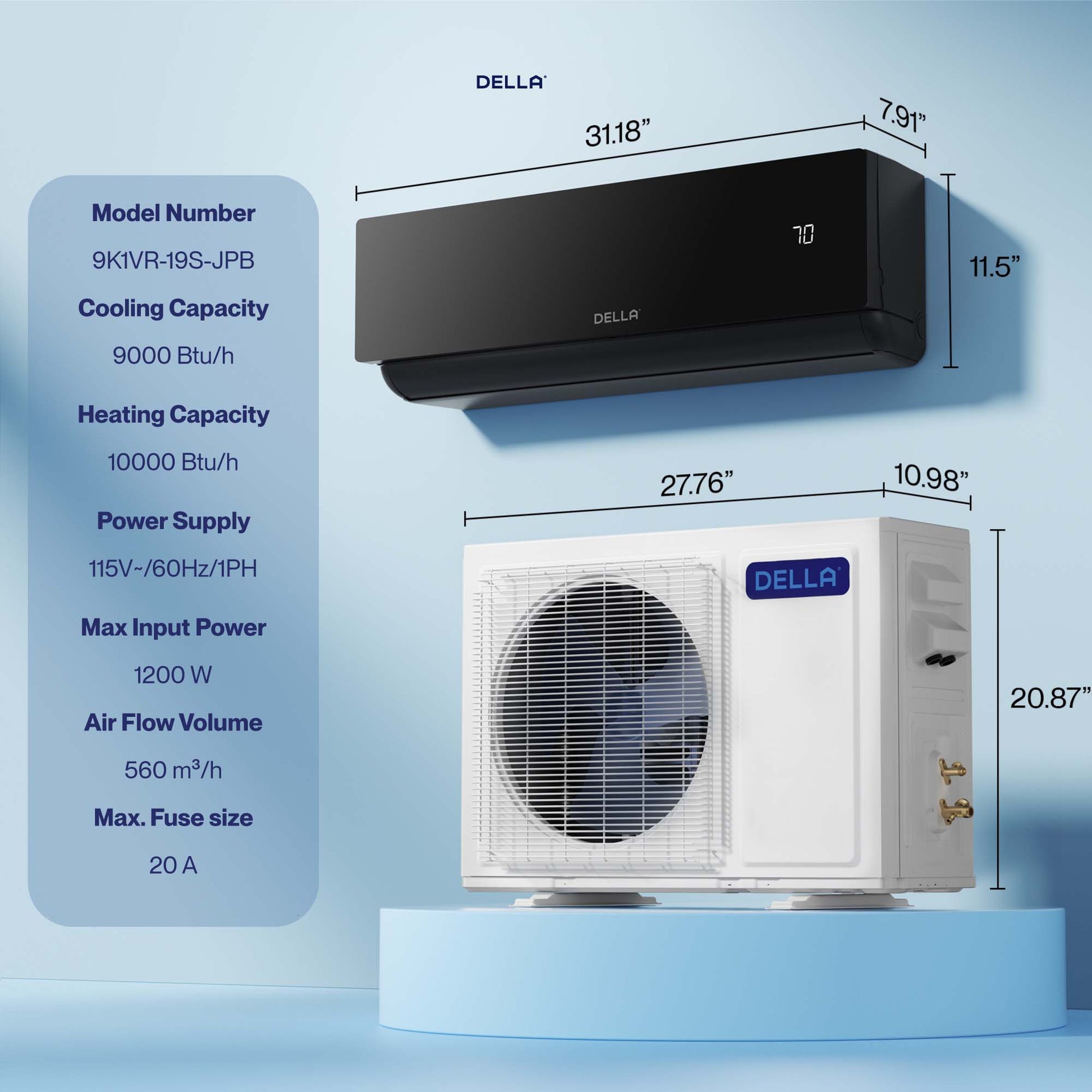 Umbra Series 9000 BTU SEER2 19 Mini-Split Heat Pump AC - Up to 400 Sq.Ft.